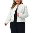 thumbnail image 4 of Blazer de cuadros de tweed para mujer GRACE & GRANDEUR, talla grande, de manga larga, con botones, elegante, chaqueta corta con bolsillos 4X beige, 4 of 5