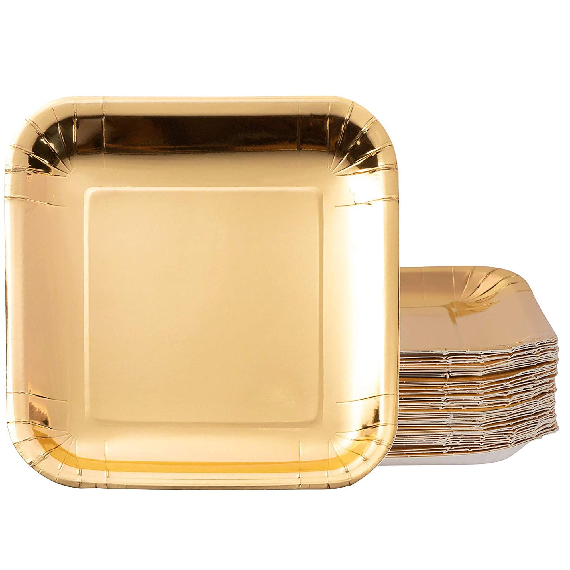 Gold Paper Plates 48Pack Disposable 9Inch Square Plates for Cake