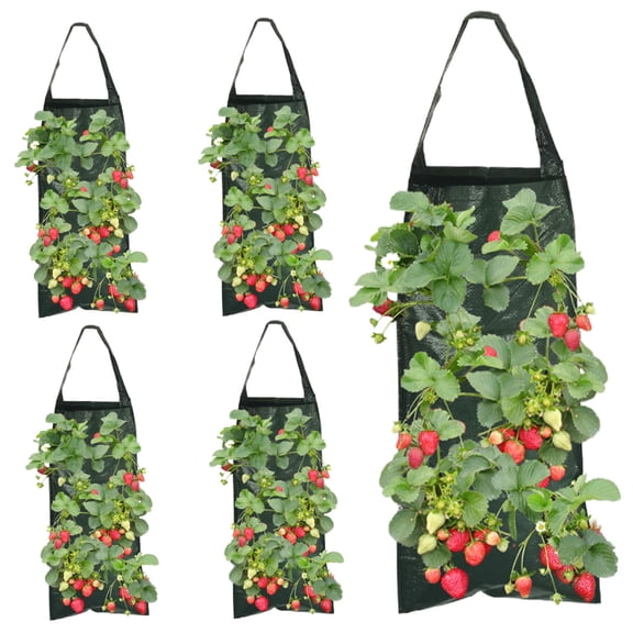 5PCS Hanging Strawberry Planter, 23.6" 8 Hole Upside Down Tomato Planter, Portable Hanging Grow Bags with Handle