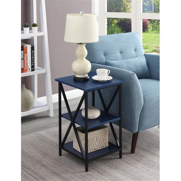 Convenience Concepts Tucson End Table with Shelves in Cobalt Blue Wood Finish