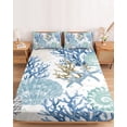 thumbnail image 2 of Queen Size Fitted Sheet Set - Blue Teal Coastal 3 Piece Bedding Sets 16" Deep Pocket Fitted Sheet with 2 Pillowcases, Summer Beach Nautical Coral Starfish Brushed Microfiber Hotel Luxury Bed Sheets, 2 of 9