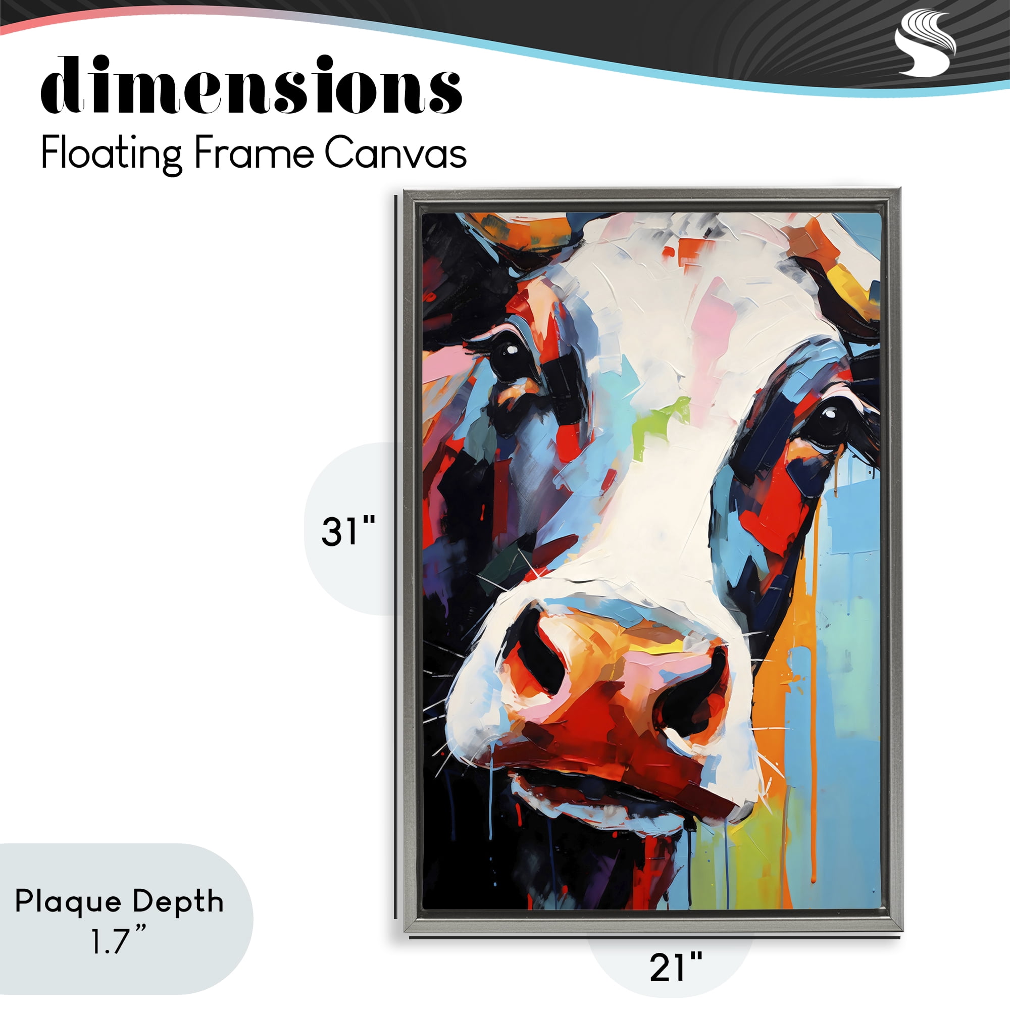 Stupell Industries Cow Of Many Colors Gray Framed Floater Canvas Wall Art, design by Creative Studio