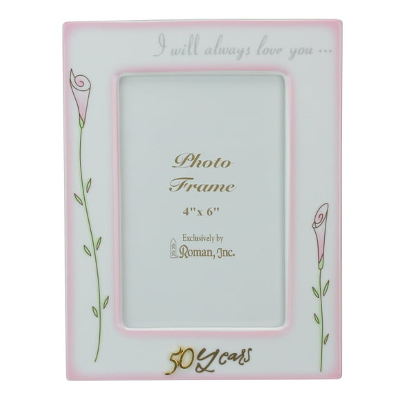 Roman Floral 50th Wedding Anniversary Picture Frames - for a 4" x 6" Photo - 8" - Set of 2