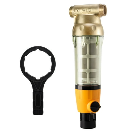 

iSpring WSP100B Large Reusable Whole Spin Down Sediment Water Filter with Built-in Housing Scraper and Brass Top Clear Housing 100 Micron