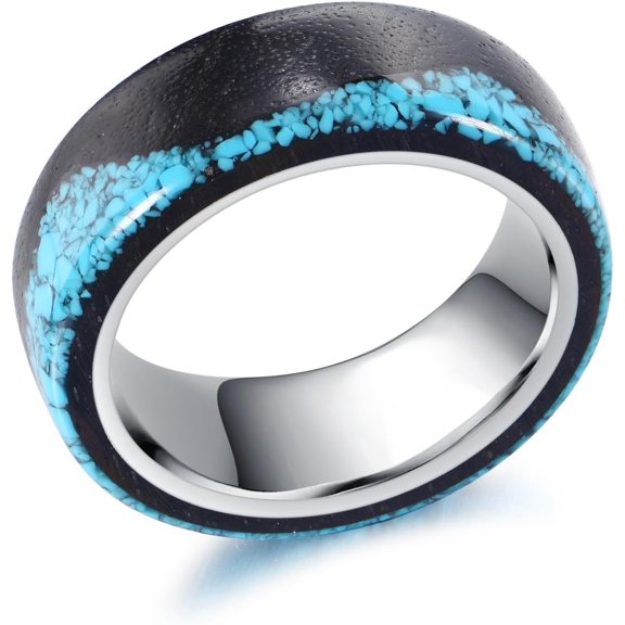JUSORA 925 Sterling Silver Turquoise Wood Ring for Men Women