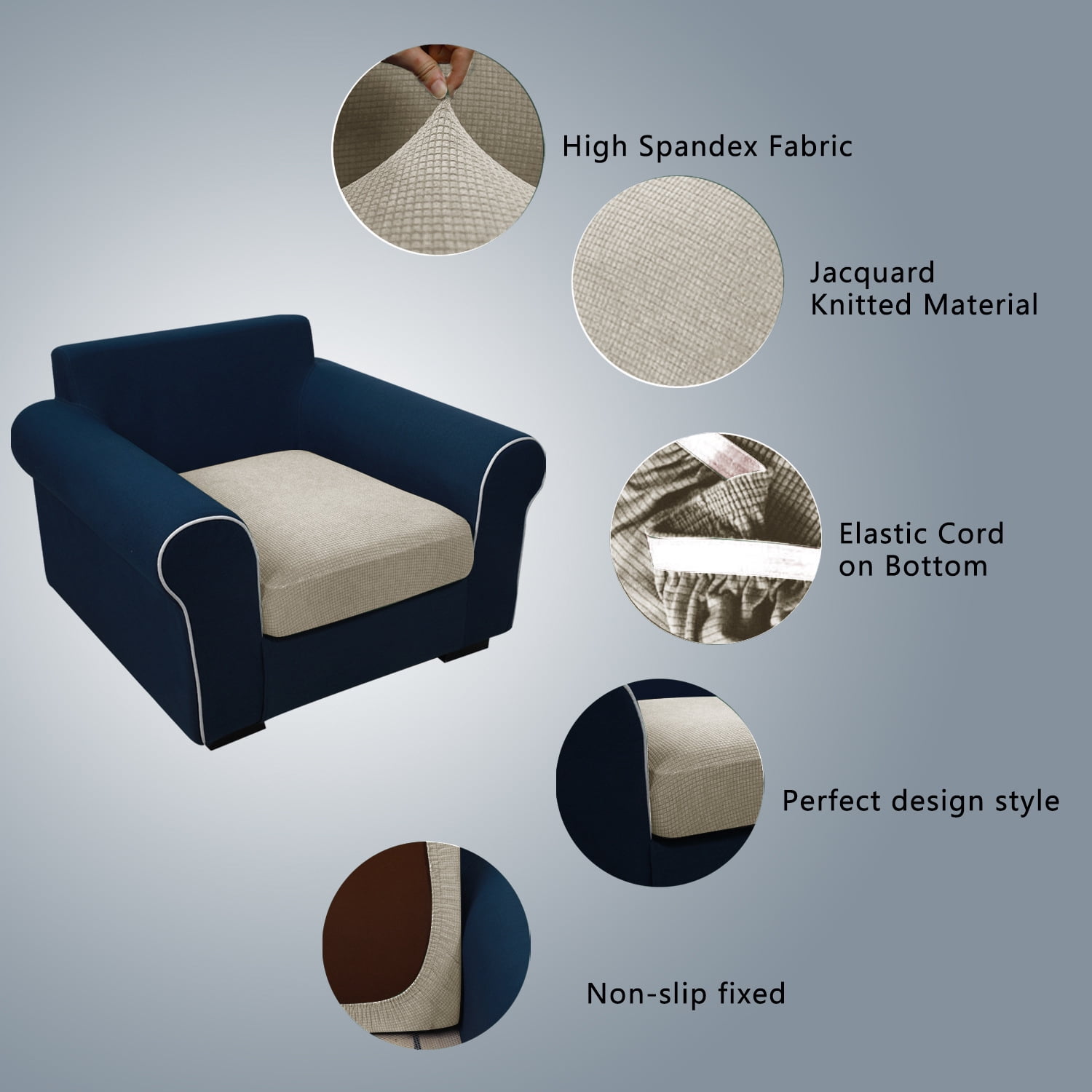 GoXteam Waterproof Couch Cushion Covers, Magic Sofa Covers Washable, Stretch Sofa Seat Cushion Slipcovers, Waterproof Couch Covers for Sofa Pets (3Pieces, Khaki)