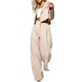 thumbnail image 3 of 2 Piece Outfits for Women Dressy Blazer Jackets High Waisted Straight Leg Pants Suits Set Business Casual Apricot M, 3 of 9