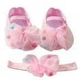 thumbnail image 1 of Magazine Baby Girls Toddler Net Yarn Bowknot Princess Shoes, Soft Sole Non-Slip Crib Shoes + Headband Set, 1 of 6