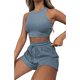 thumbnail image 2 of Conjuntos de Verano para Mujer, Conjunto Informal de 2 Piezas con Top Corto y Pantalones Cortos de Punto Gofre, Ropa de Dormir, Azul , Talla M, 2 of 9
