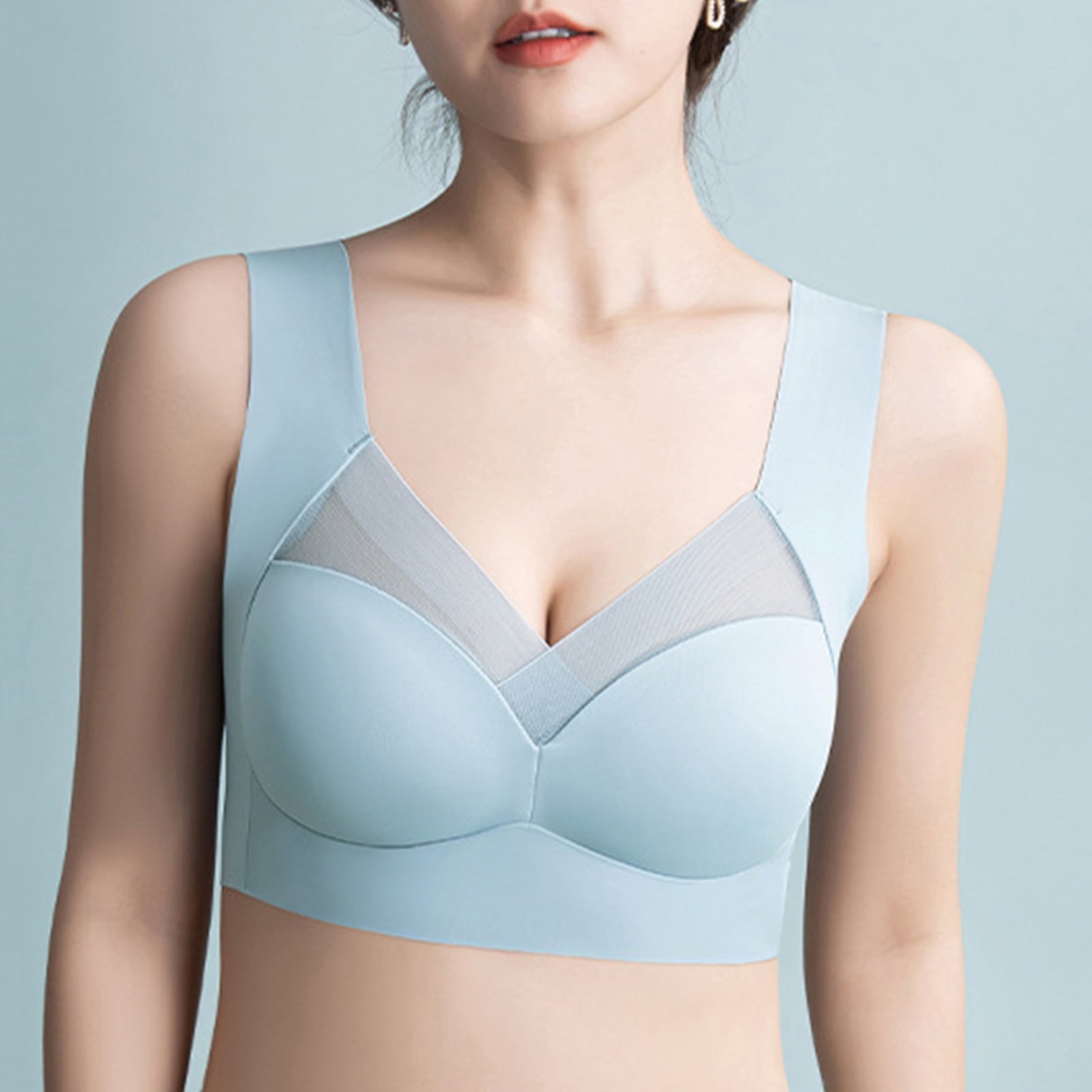 harmtty Lady Bra Push Up Seamless Thin Wire Free No Constraint Women  Brassieres Daily Wear Clothes,Light Blue,2XL