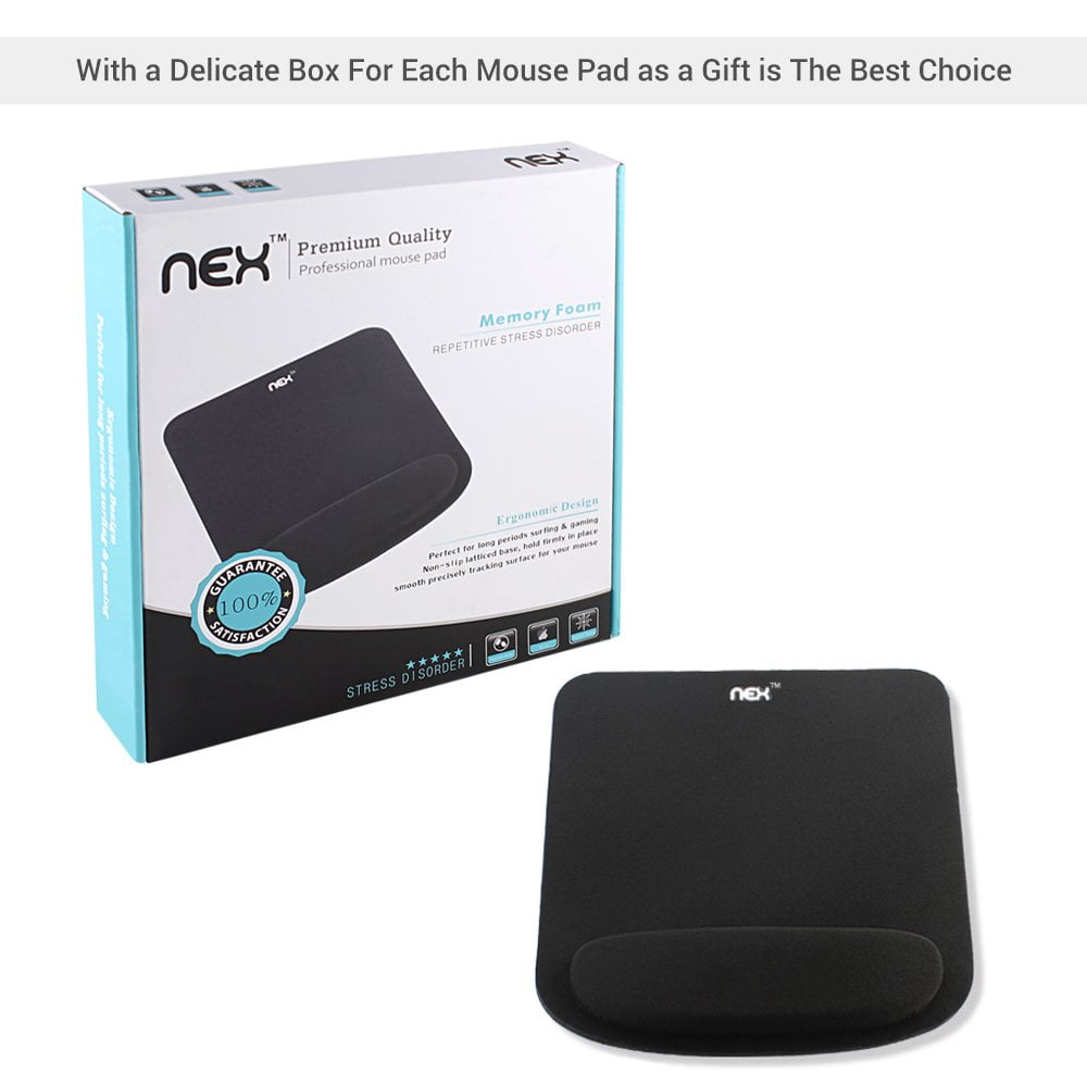 NEX Mouse Pad with Memory Foam Wrist Rest, Non-Slip Rubber Base Mouse Mat for Typist Office (Black)
