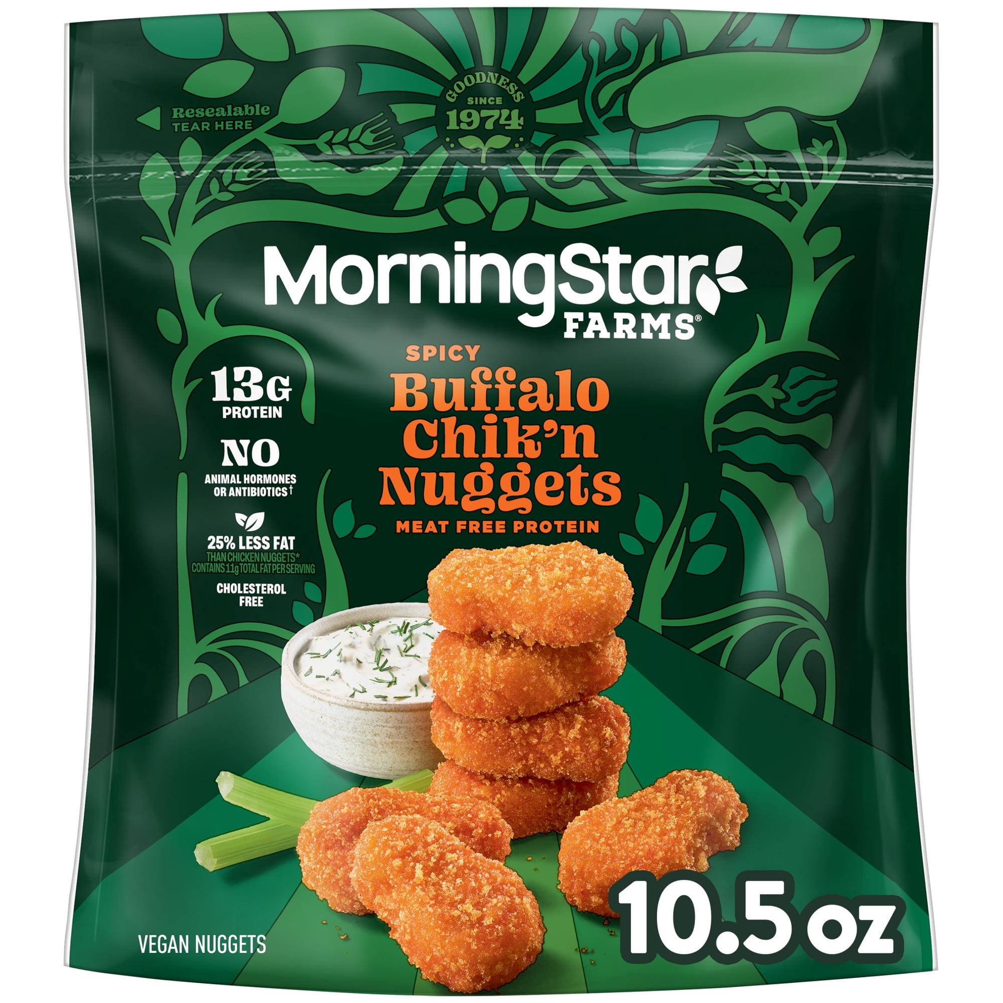 MorningStar Farms Veggitizers Spicy Buffalo Plant Based Crispy Chik'n Nuggets, Vegan Chicken, 10.5 oz Bag