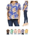 thumbnail image 6 of Women's Casual Floral Flowy Short Sleeve Round Neck Key Hole Tee Blouse Top, 6 of 6