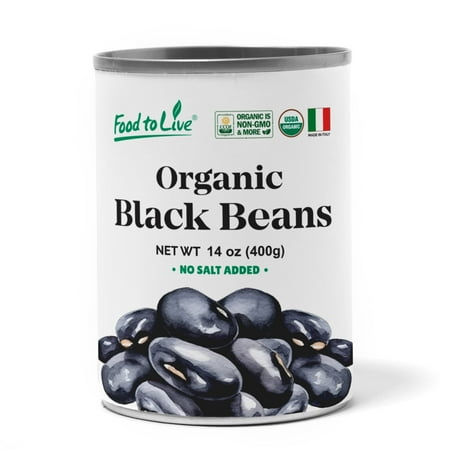 Organic Canned Black Beans, 14 oz (Pack of 1) - Unsalted Non-GMO Frijoles Negro. Perfect for Salads, Soups and Stews. Vegan. Made in Italy