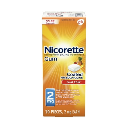 Nicorette Nicotine Gum, Stop Smoking Aid, 2 mg, Fruit Chill Flavor, 20 (Best Non Nicotine Chew)