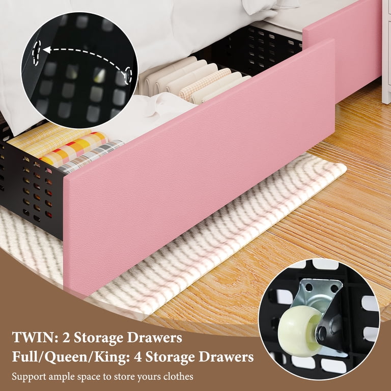 4 Ever Winner Twin Size Pink LED Bed Frame, Upholstered Diamond