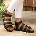 thumbnail image 3 of Rokment Women's Orthopedic Cork Footbed Fisherman Sandals Flat Platform Walking Sandals Comfortable Leather Open Toe Ankle Strap Strappy Beach Summer Casual Footwear Black Size 6, 3 of 6