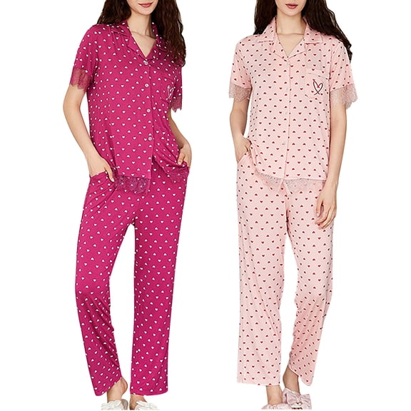 Bovxnpu Womens Plus Size Pajama Sets, 2 Piece Loungewear For Women, Cotton Sleepwear Women's Double Pocket European And Cardigan Home Clothes Set Fashion Lace L