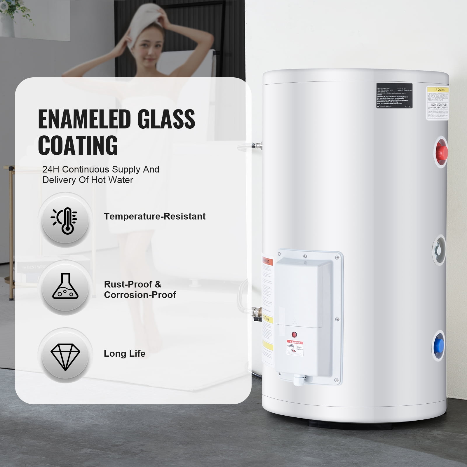 KFFKFF Electric Tank Water Heater, 18-Gallon Tank with LED Heating Indicator, 1.6kW Knob Control, IPX4 Waterproof, Side Connection 120V Storage Design with T&P Valve for Small Spaces, RVs,