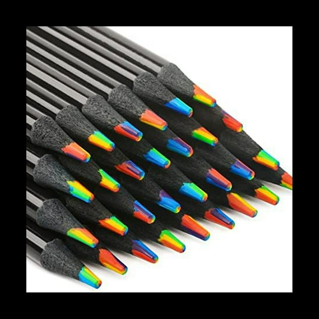 Wooden Rainbow Colored Pencils, 7 Color in 1 Rainbow Pencils, for Drawing Coloring Sketching, Multicolored Core, (12)