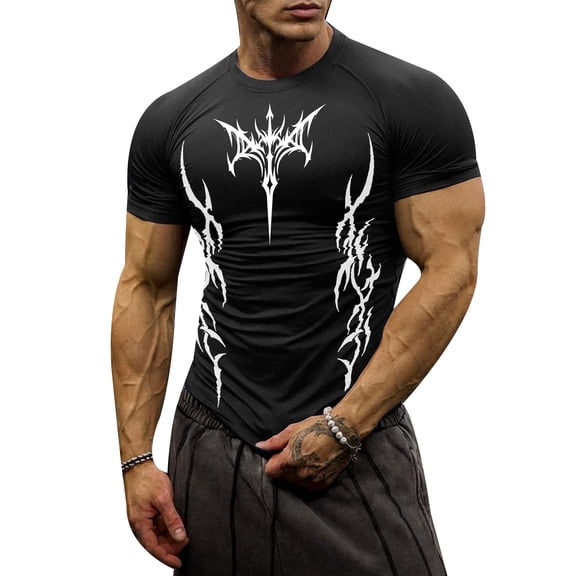 Gothic Graphic Compression Shirt Men's Athletic Compression Shirt Round Neck Short Sleeve Gym Breathable Stretchy Athletic Top