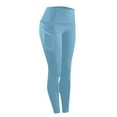 thumbnail image 4 of Gym Leggings with Pockets for Women Stretch Active Yoga Pants Compression Tummy Control Leggings Buttery Soft Tights Sky Blue L, 4 of 7