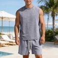 thumbnail image 2 of Men's Suit Set for Spring Summer Lightweight Breathable Vest and Relaxed Shorts Ensemble for Casual Daily Wear, 2 of 8