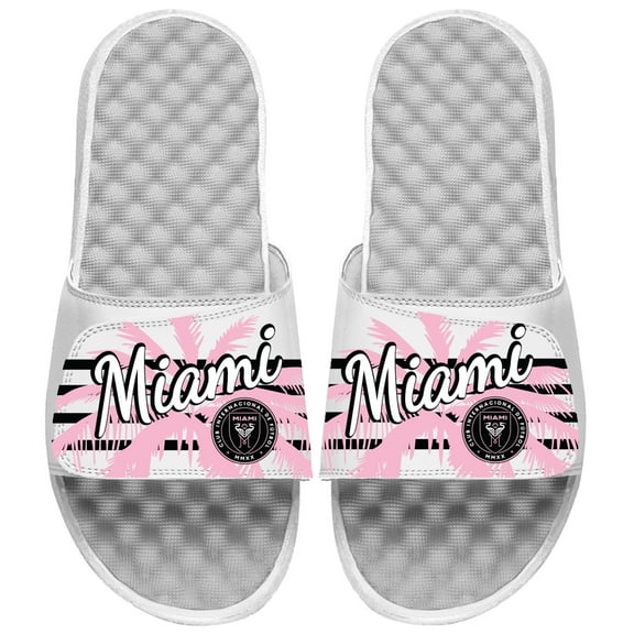 Youth ISlide White Inter Miami CF Striped Palm Tree Slide Sandals