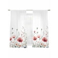 thumbnail image 6 of Red Poppy Flower Sheer Curtains for Living Room Bedroom Garden Floral Botanical Painting Sheer Curtains 63 Inch Long 2 Panels Set Light Filtering Curtain Window Treatments Drapes for Dining Room, 6 of 6