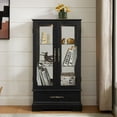 thumbnail image 3 of S-HOME Lighted Glass Curio Cabinet in Black with Adjustable Shelves and Built-in Drawer for Home Display, 3 of 20