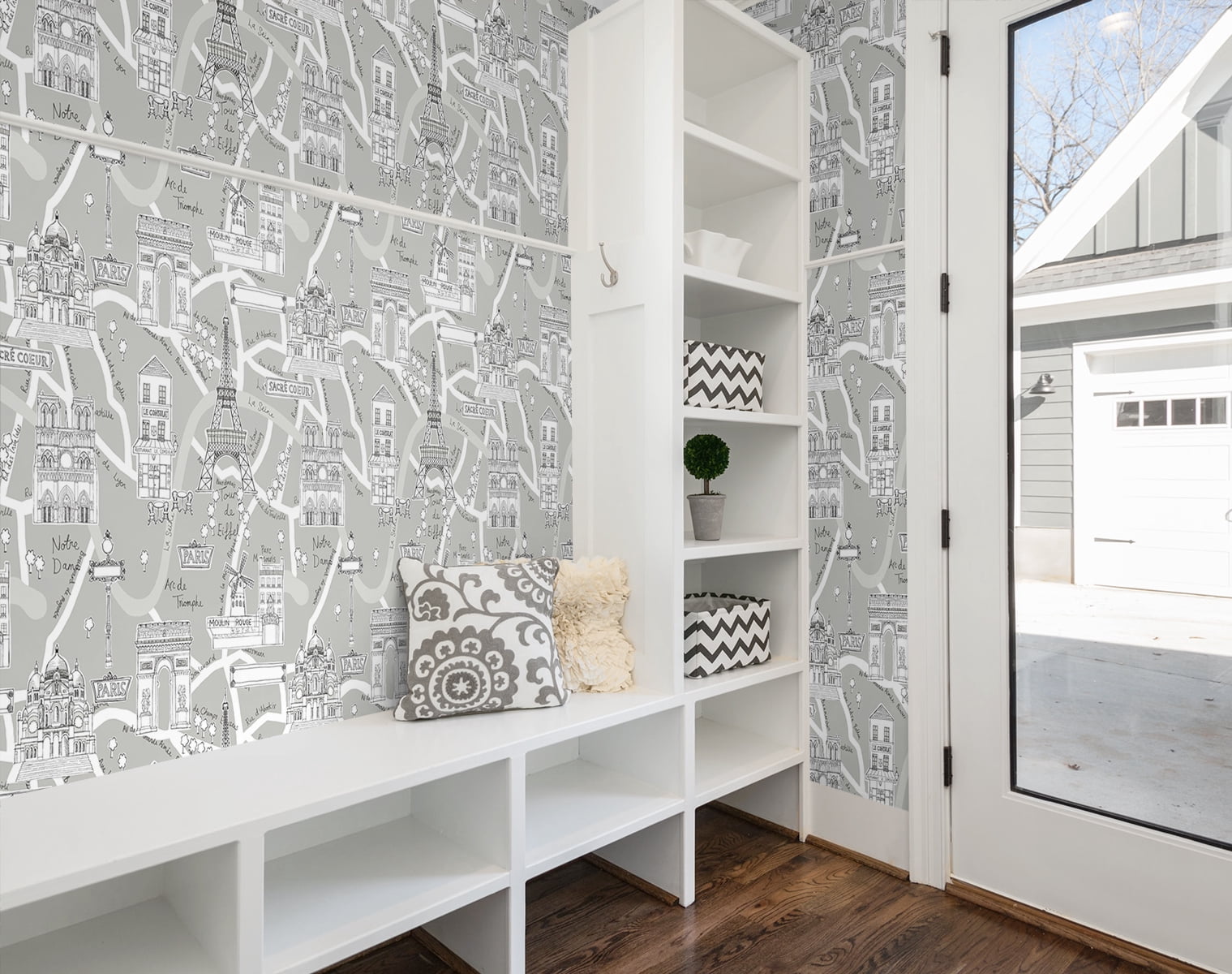 NextWall Argos Grey Paris Scene Peel and Stick Wallpaper