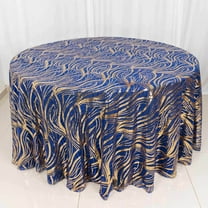 Efavormart 120" Royal Blue Gold Wave Embroidered Seamless Sequin Round Tablecloth
