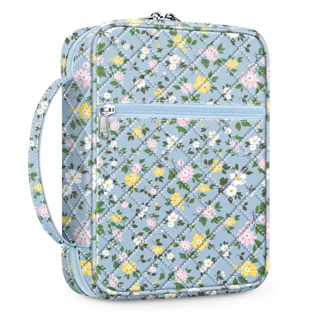 Funda para biblias FINPAC, diseño floral, azul empolvado, 28 x 20 x 6 cm, mango