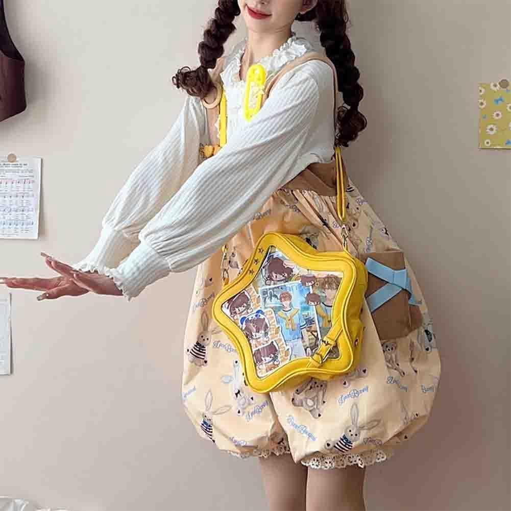 Baguery Ita Bag Star Shaped Purse - PU Leather Cute Clear Crossbody Bag, Kawaii Pin Display Shoulder Bag (Bare Bag)​