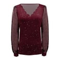 thumbnail image 5 of Arlun Womens Sparkly Tops Dressy Mesh Puff Long Sleeve Blouses Trendy Waves V-Neck Glitter Party Evening T-Shirts Plus Size Loose Soft Comfortable Casual Tee Top Red XXXXXXXXL, 5 of 5