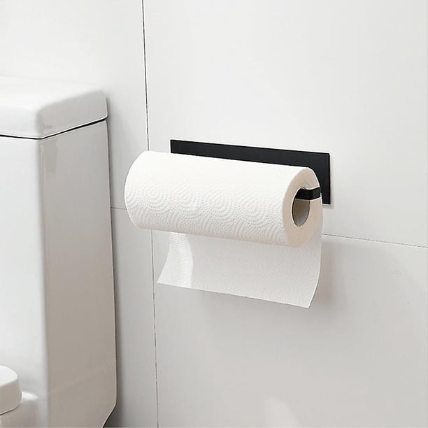 Soportes para toallas de papel autoadhesivos Soporte para toallas de papel Dispensador de toallas de papel Soporte para rollos de cocina Montado en la pared para gabinete de cocina o baño (negro)