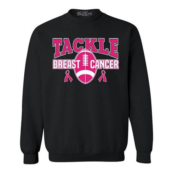 Shop4Ever Men's Tackle Breast Cancer Ribbon Awareness Crewneck Sweatshirt Large Black