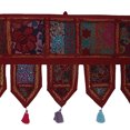 thumbnail image 4 of Stylo Culture Ethnic Cotton Window Valance Kids Maroon Vintage Embroidered Patchwork Tassels Floral Scarf Curtain Topper Living Room Swag Curtain Door Hanging Toran | 38 x 14 Inches, 4 of 4