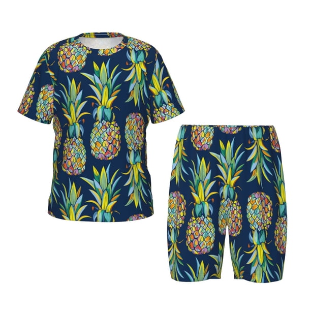 Balery Colorful Pineapples Conjunto de Pijama Infantil de Manga Corta con Estampado – Ropa de Dormir de Algodón Suave-X-Large