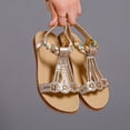 thumbnail image 5 of Womens Sandals Boho Flat Heel Open Toe Summer Trendy Solid Color Elastic Ankle Strap Footwear Sandals Women's Fashionable Casual Versatile Summer Fashion Beach Shoes Gold 6.5, 5 of 7