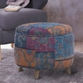 thumbnail image 6 of Saltoro Sherpi Round Fabric Upholstered Wooden Frame Storage Ottoman, Multicolor, 6 of 6