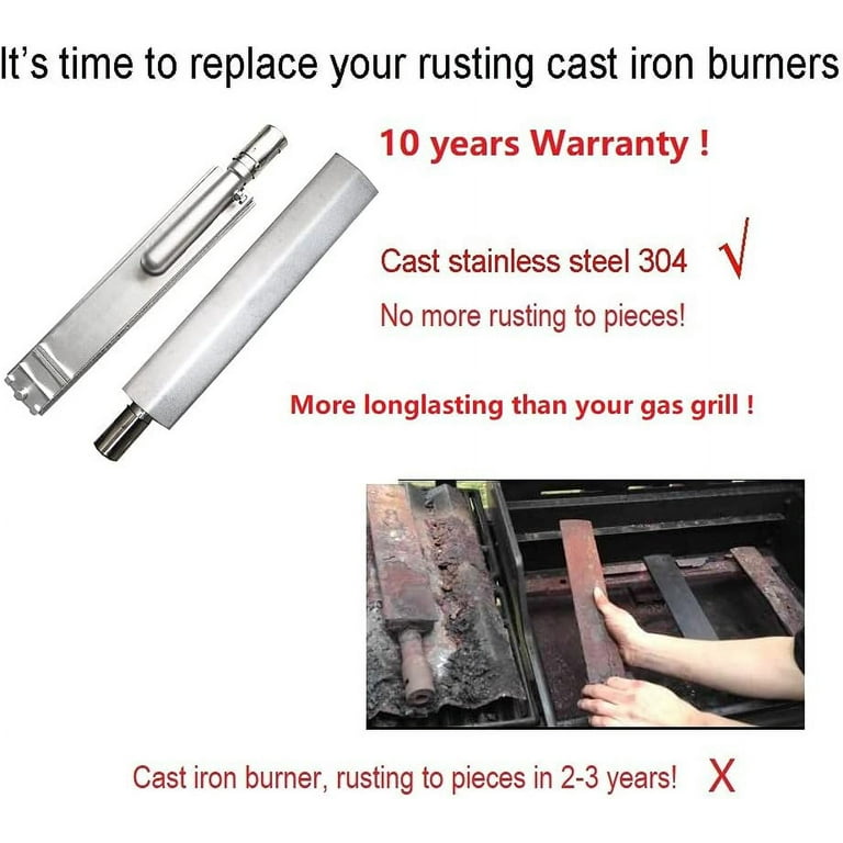 GRILLJOB Upgraded 4PC Heavy Duty Cast Stainless Steel BBQ Grill Burners Replacement Parts for Premium Gas Grills from Bull Cal Flame Aussie Blaze CharBroil NEXGRILL Thermos Turbo Grills Walmart