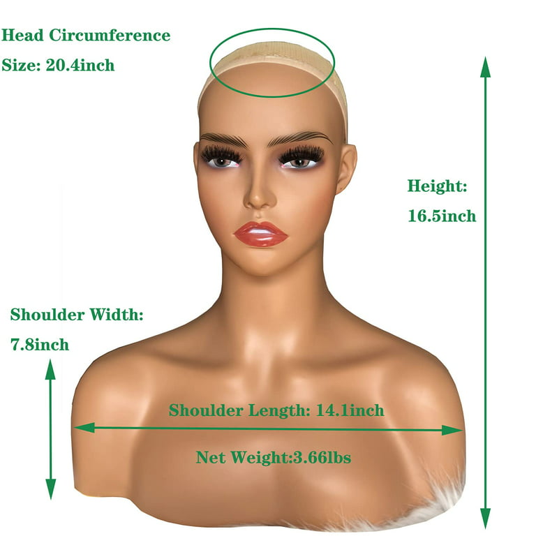 Realistic Female Mannequin Head with Shoulder Soft Skin Touch Makeup Bust  Manikin Wig Head Stand for Wigs Jewelries Hats Scarves Display Light Brown