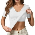 thumbnail image 2 of Women Built-in Bra T Shirt Top Slim Fit Short Sleeve V Neck Basic Tees Casual Athletic Fitted Going Out Tops, 2 of 9