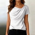 thumbnail image 6 of Women's Asymmetrical Short Sleeve Cowl Neck Blouses Summer Ruched Loose Fit Y2K Casual Beach Going Out Tops White M, 6 of 6