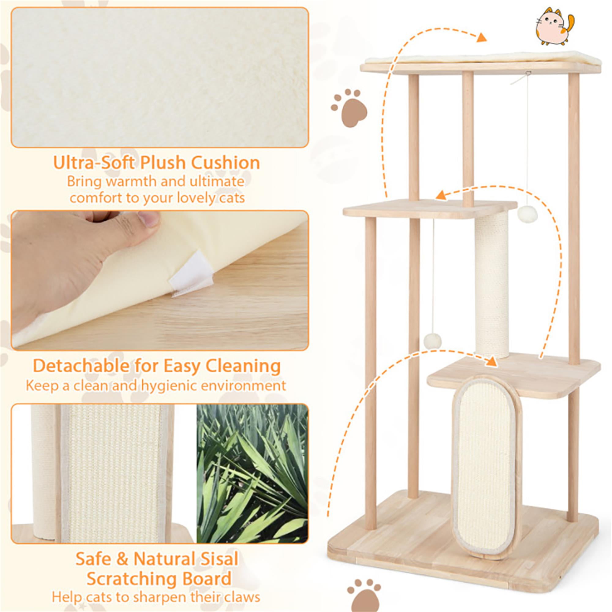 Pefilos 50" Wood Cat Tree Tower for Indoor Cats, Multi-Level Cat Condo with Scratching Board and Posts, Removable Soft Mat, Beige Pefilos 50" Wood Cat Tree Tower for Indoor Cats, Multi-Level Cat Condo with Scratching Board and Posts, Removable Soft Mat, Beige