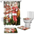 thumbnail image 2 of FMSHPON Merry Christmas 4 Piece Bathroom Set Shower Curtain Bath Rug Contour Mat and Toilet Lid Cover, 2 of 7