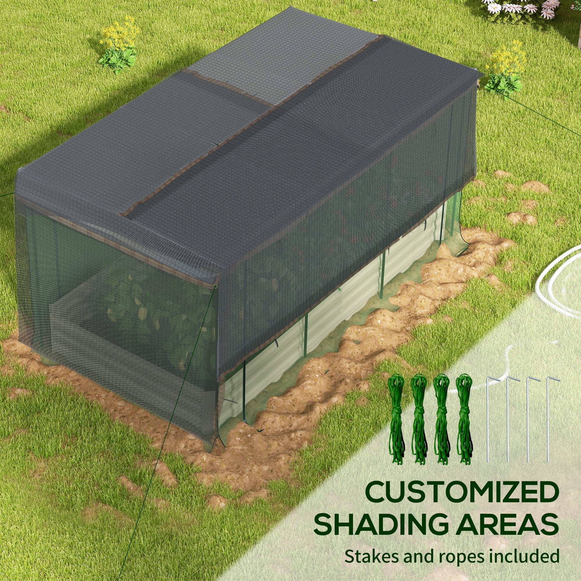 Outsunny Galvanized Raised Garden Bed with Crop Cage & Shade Cloth, Beige