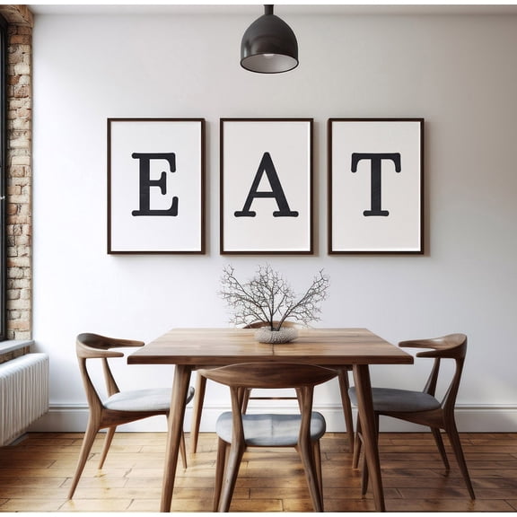 UNFFRAMED Eat sign,Eat print,Dining room wall decor,Kitchen wall art,EAT letters,Kitchen decor,Kitchen print,Farmhouse,kitchen,EAT printable, Set 3 Prints 8x12