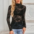 thumbnail image 2 of Towmus Women's Mesh Top Long Sleeve Neck Sheer Blouse See Through Floral Lace Tops Casual Shirts, 2 of 6